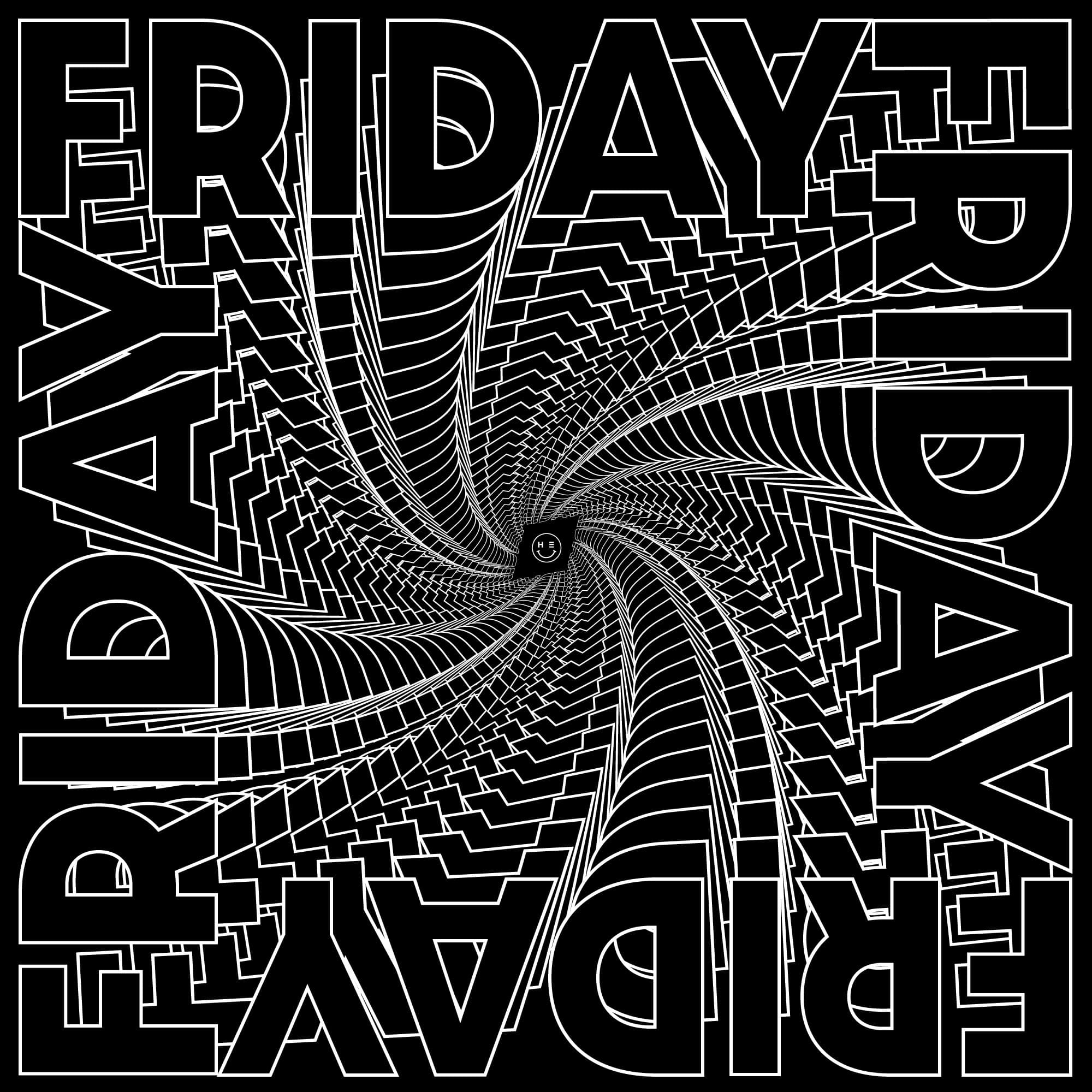 Friday — vortex typography composition with spiral letterforms and dynamic motion