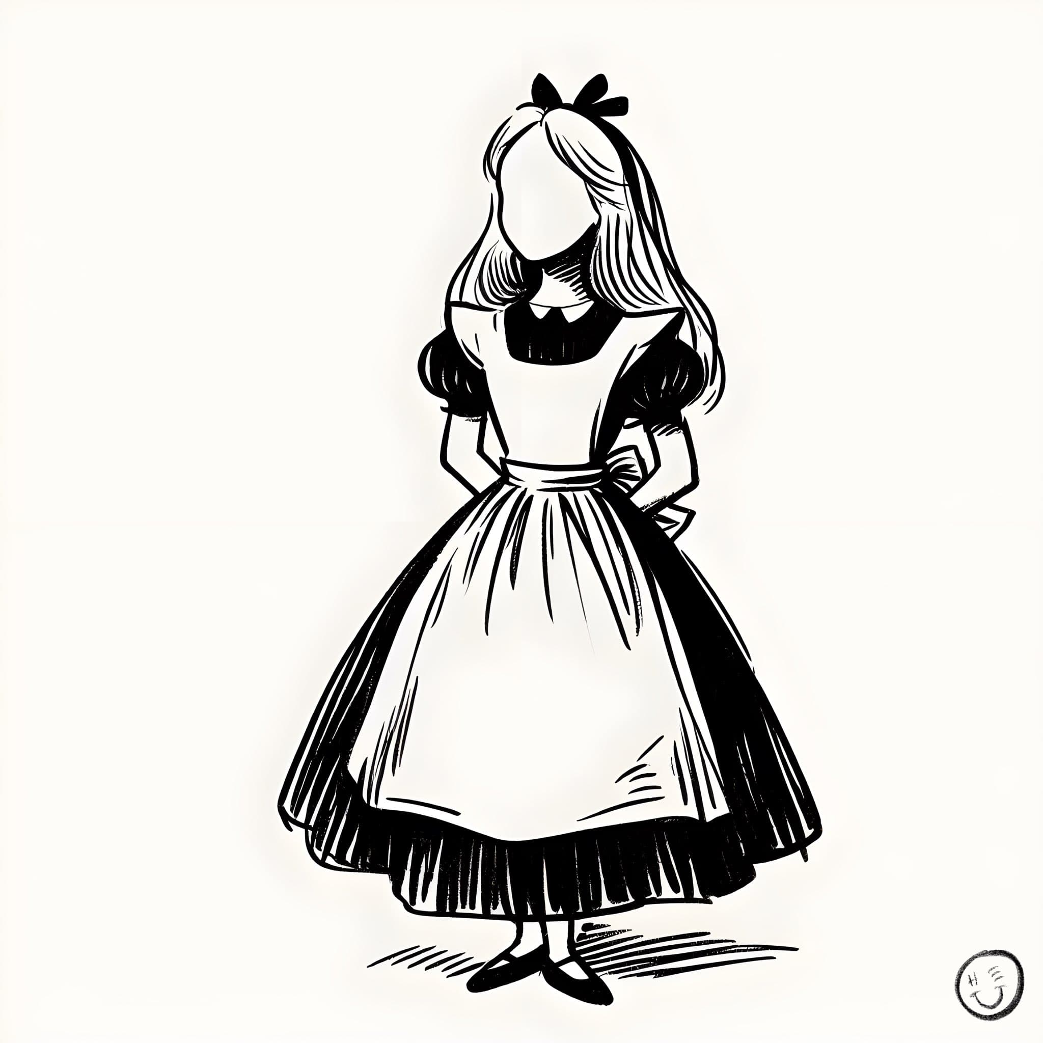 Victorian Girl — detailed ink illustration with ornate decorative framing and intricate linework